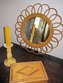 miroir soleil en rotin vintage 50 / 60