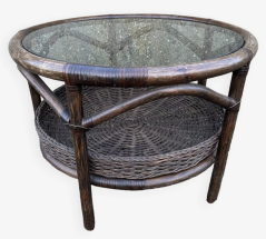 table basse en bambou et rotin vintage