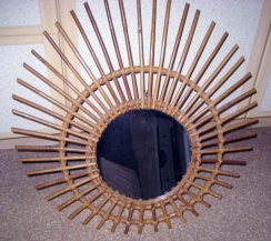 miroir lever de soleil rotin vintage 1960