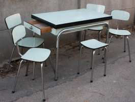 table, chaises, tabouret, formica, VOLO, 1950, vert