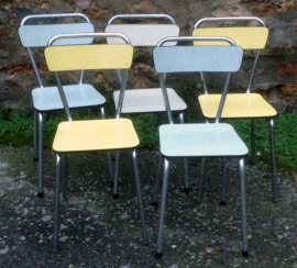5 chaises formica, structure tubulaire chrome, années 60