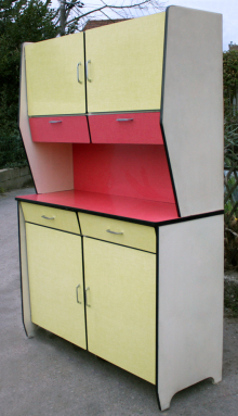 Buffet formica vintage, jaune et rouge, années 60