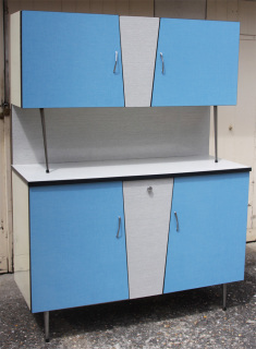 Buffet formica bleu MDJ, vinatge, années 60