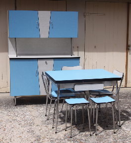 Cuisine formica bleue, vintage, MDJ, années 60