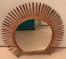 Miroir soleil rotin vintage