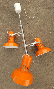 lustre 3 spots directionnels et orientables, vintage, années 70, orange