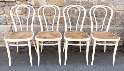 lot de 4 chaises Thonet écru, vintage, années 70