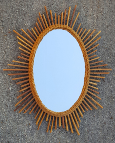 Miroir soleil  rotin vintage années 60