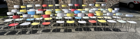 lot de 50 chaises formica multicolor vintage années 60, 70