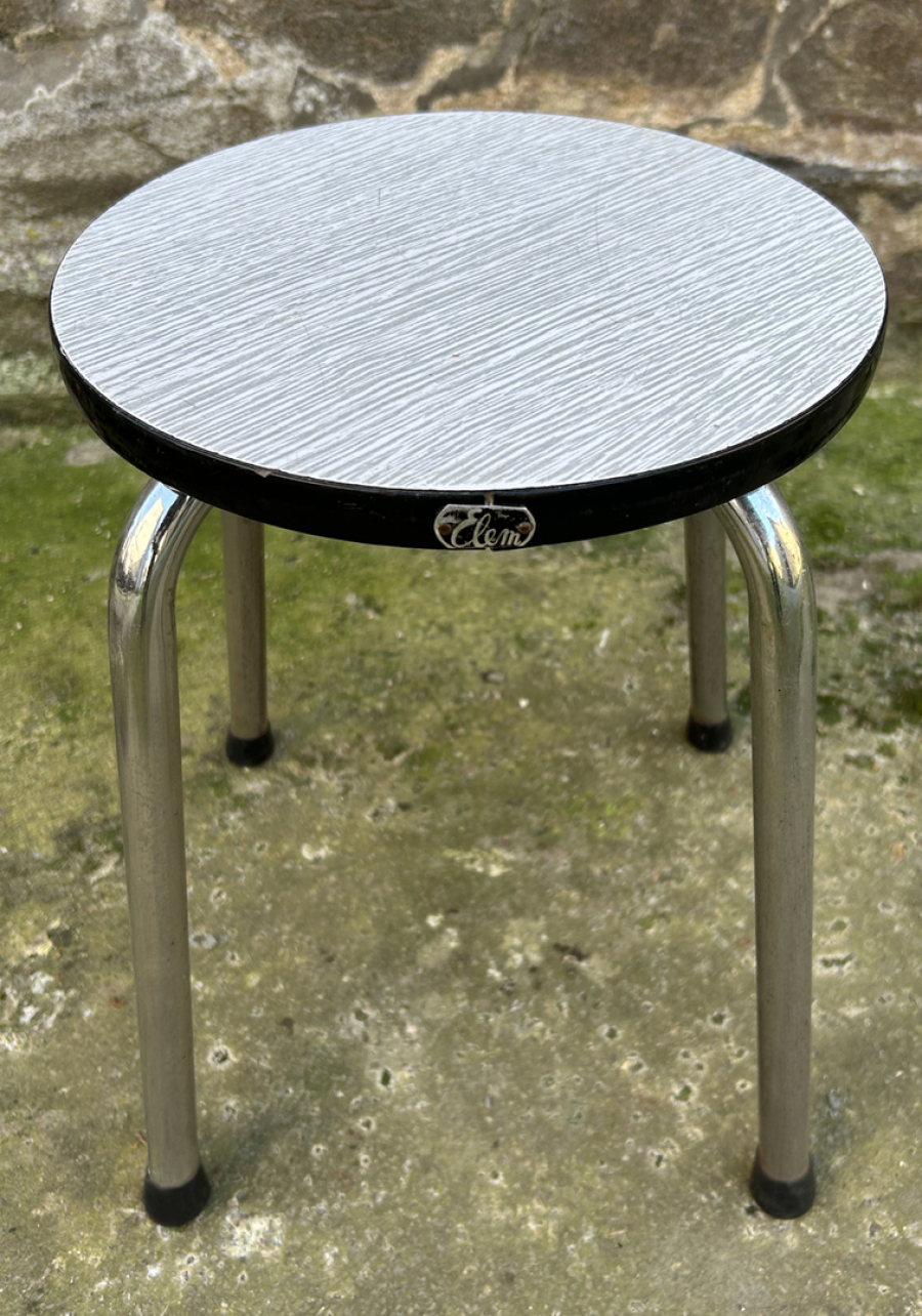 Buffet formica haut, vintage, jaune et blanc, années 60