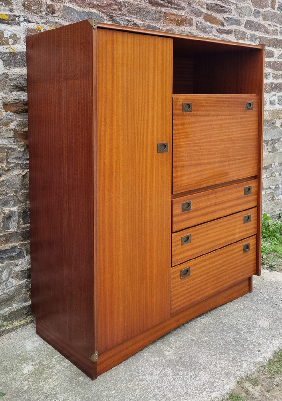 Buffet formica haut, vintage, jaune et blanc, années 60