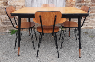 Table formica pieds eiffel, imitation bambou, 1950