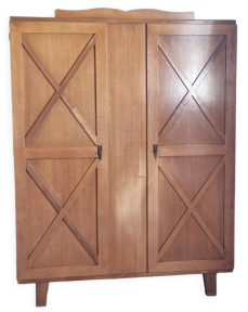 Armoire penderie vintage années 50, chêne