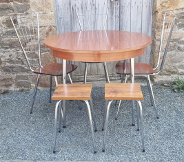 table Formica bleu 4 chaises vintage années 60