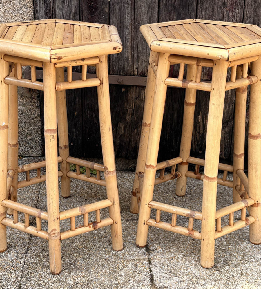 Table basse bambou rotin chêne foncé vintage années 60