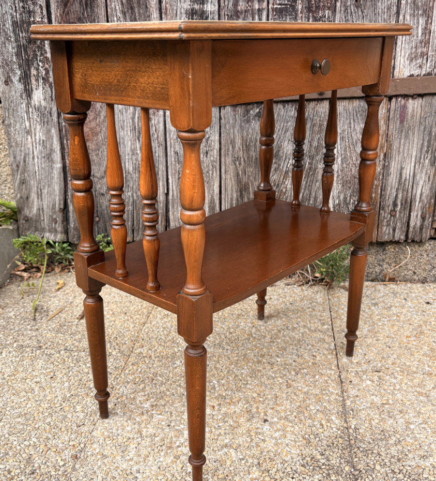 Table basse bambou rotin chêne foncé vintage années 60