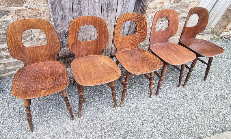 Chaise et siège d'atelier en bois verni (fabrication française)