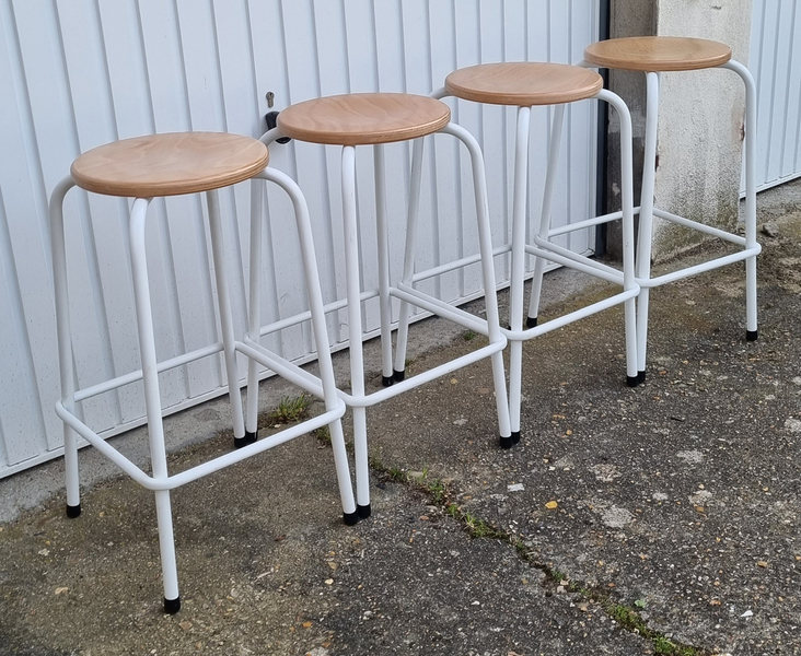 Set de trois chaises hautes de bar vintage cuir et métal années 60