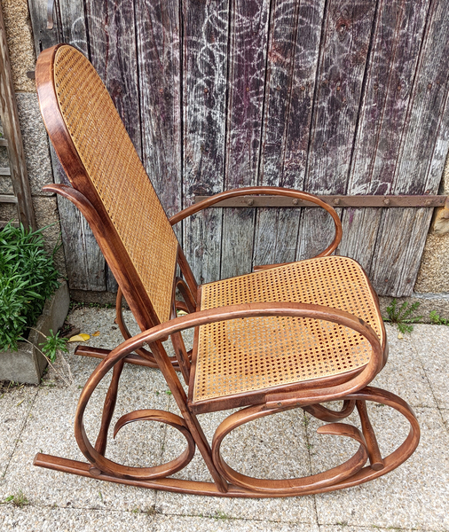 Chaise à bascule en bois massif - chaises en rotin balcon véranda dossier  haut jardin cour côté