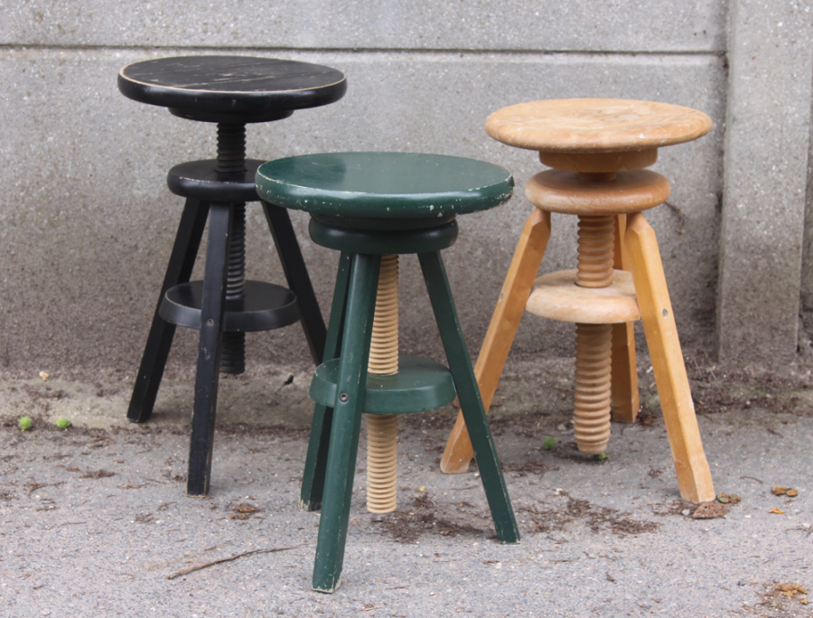 Tabouret à Vis En Bois - Hauteur Réglable De 50 à 65 Cm, Siège 30 Cm