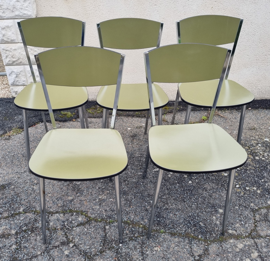 Ensemble cuisine formica (SEGUIN) Bahut + table avec chaise - couleur créme Vintage Beige/Blanc/Jaune