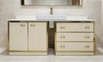 Ensemble cabinet et commode en laque ivoire, inspiré de Jean Claude Mahey et Pierre Vandel, vintage, années 70